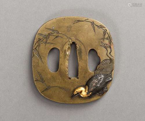 A SHINCHU TSUBA WITH GEESE