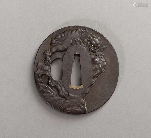 CHOHAN MITSUTAKA: AN IRON TSUBA WITH SHISHI