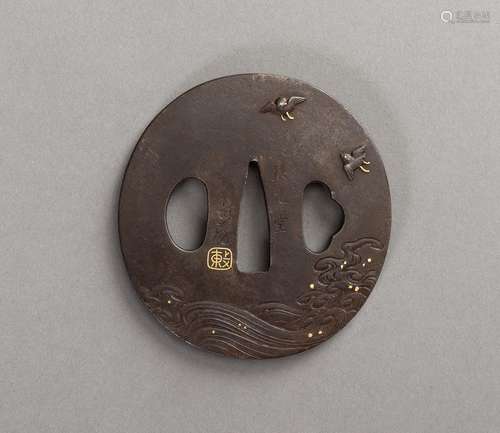 TEKKODO MITSUHIRO: AN IRON TSUBA WITH SEABIRDS