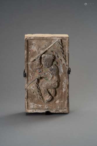 A TERRACOTTA WALL BRICK DEPICTING A CHILD WITH FLAGS, SONG D...