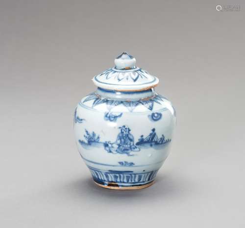 A BLUE AND WHITE 'IMMORTALS' JAR, LATE MING TO TRA...
