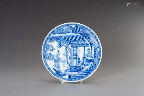 A BLUE AND WHITE DISH, QING