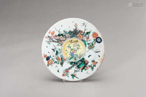A FAMILLE VERTE CERAMIC TRAY, QING DYNASTY