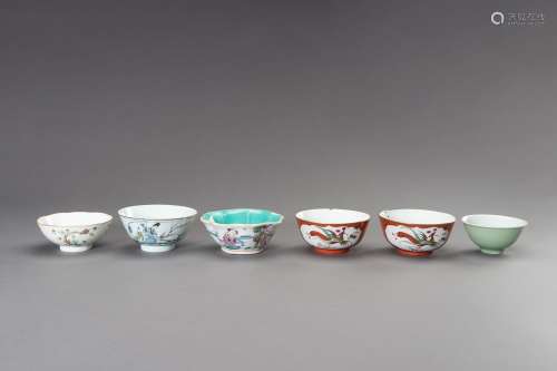 A MIXED LOT WITH SIX PORCELAIN BOWLS, REPUBLIC PERIOD OR LAT...