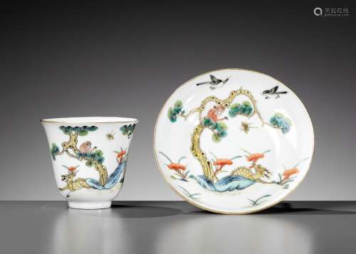 AN AUSPICIOUS 'MONKEY AND DEER' CUP AND SAUCER, XI...