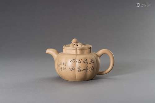 A YIXING ZISHA LOBED TEAPOT AND COVER, 20TH CENTURY