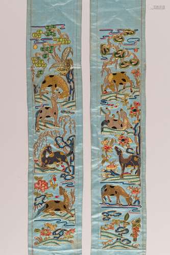 A PAIR OF 'EIGHT HORSES OF MUWANG' SILK SLEEVE BAN...