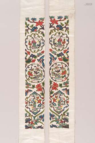 A PAIR OF PALE TURQUOISE SILK SLEEVE BANDS, LATE QING DYNAST...