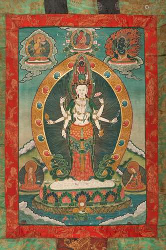 A THANGKA OF EKADASHAMUKHA AVALOKITESHVARA