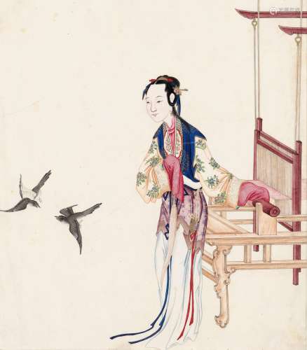 LADY WITH LOOM AND MAGPIES', QING DYNASTY
