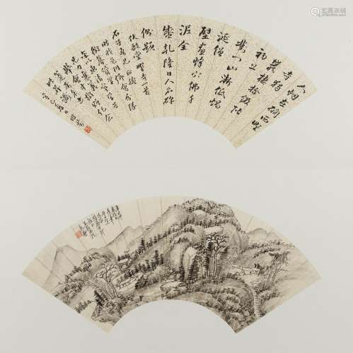 A MOUNTAIN LANDSCAPE AND CALLIGRAPHY BY WU YI
