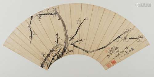 FAN SHAPE PLUM BLOSSOMS PAINTING - 莆樂《梅花》