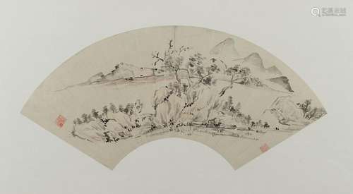 FAN SHAPE RIVER LANDSCAPE PAINTING - 扇形山水畫