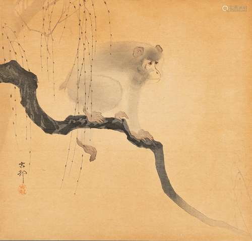 OHARA KOSON: A COLOR WOODBLOCK PRINT OF A MONKEY