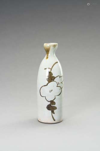 A PARTLY GLAZED CERAMIC SAKE BOTTLE