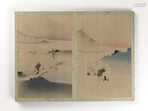 A RARE ALBUM OF 12 PAINTINGS, SCHOOL OF KATSUSHIKA HOKUSAI (...