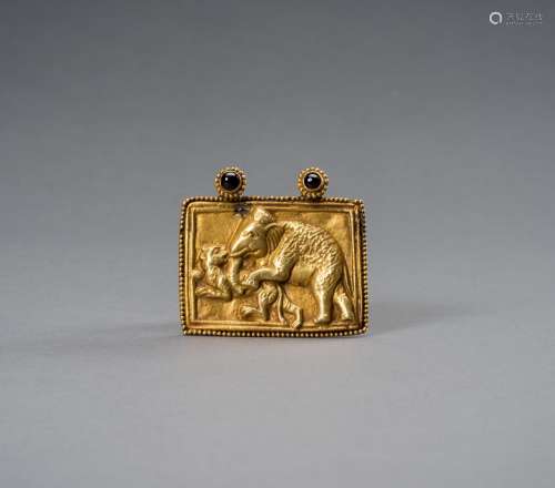 A GOLD REPOUSSE 'ELEPHANT AND TIGER' PECTORAL