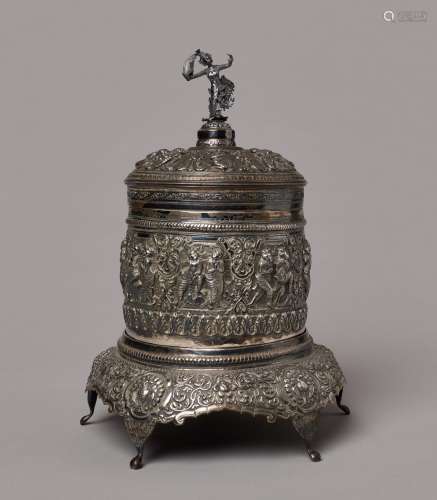 A RARE SILVER REPOUSSE CONTAINER