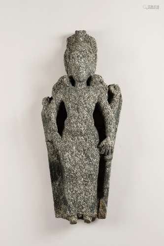 † AN INDIAN GRANITE STONE STATUE OF A DEITY