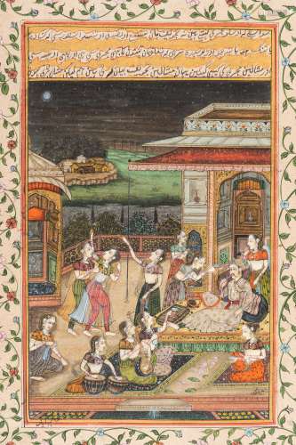 A MUGHAL MINIATURE PAINTING WITH COURT SCENE