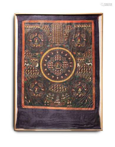 TIBET - Début XXe siècle<br />
Détrempe sur toile, Mandala à...