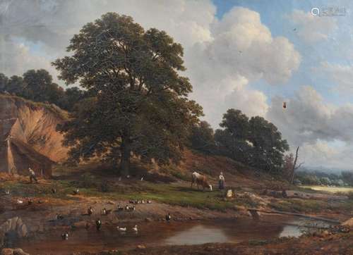 Victor DE GRAILLY (1804-1889)<br />
Paysage animé d'une ferm...