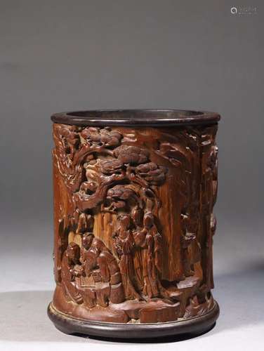 Carved Bamboo Scholar Brush Pot