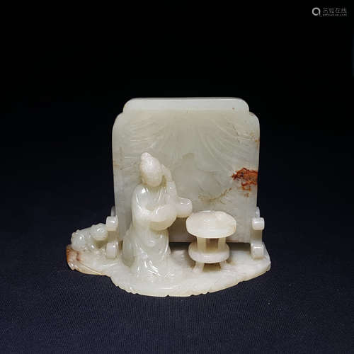 Carved Hetian Jade Figure Story Boulder