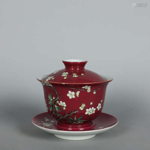 Famille Rose Flower Tea Cup and Cover