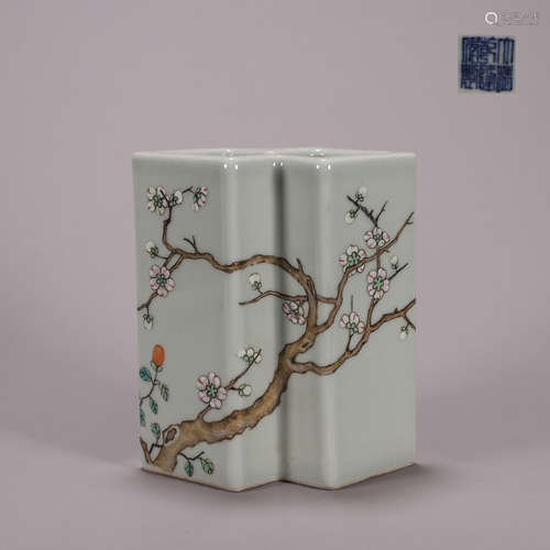 Famille Rose Plum Blossom Conjoined Brush Pot