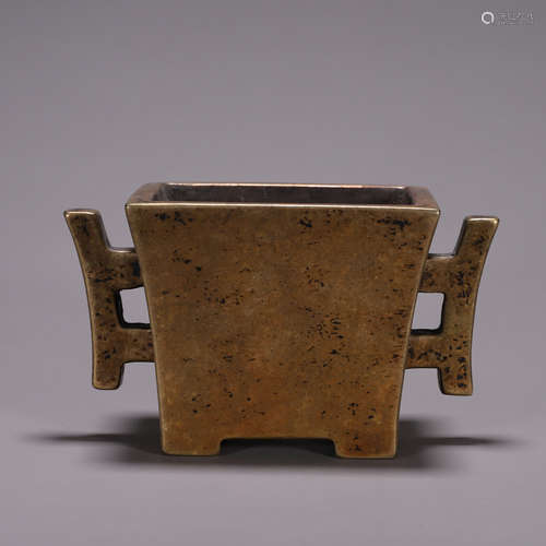 Bronze Double-Eared Square Censer