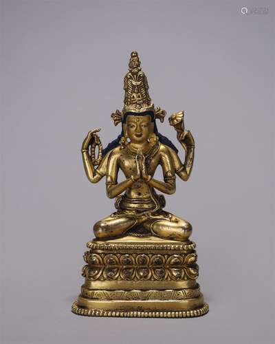 Gilt-Bronze Figure of Four-Armed Avalokitesvara