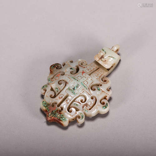 Turquoise Inlaid Hetian Jade Dragon Belt Hook