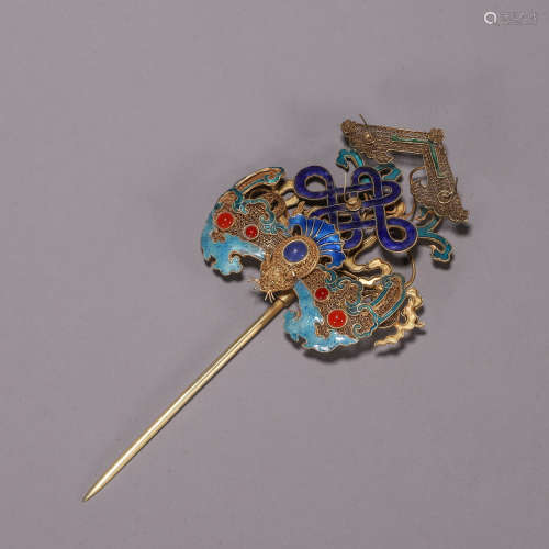 Gold Made Kingfisher Inlaid Hairpin