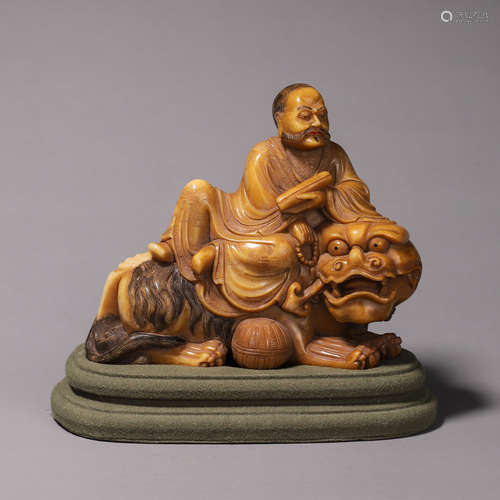 Carved Tianhuang Stone Arhat and Tiger Ornament