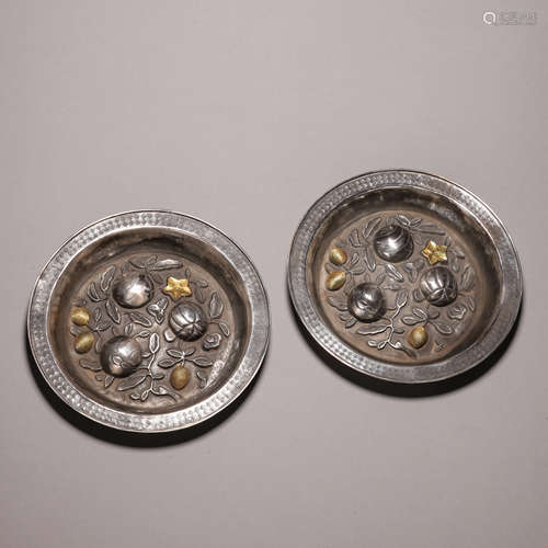 Pair of Silver Gilding Fruits Plates