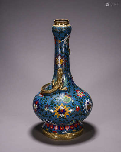 Cloisonne Enamel Floral Garlic-Head-Shape Vase