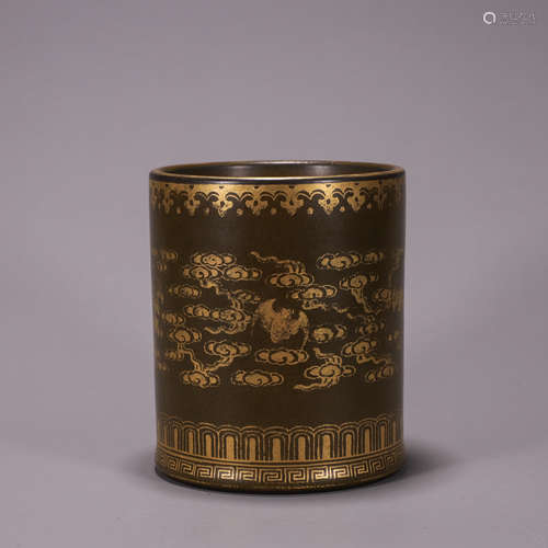 Gilt Tea-Dust Glaze Brush Pot