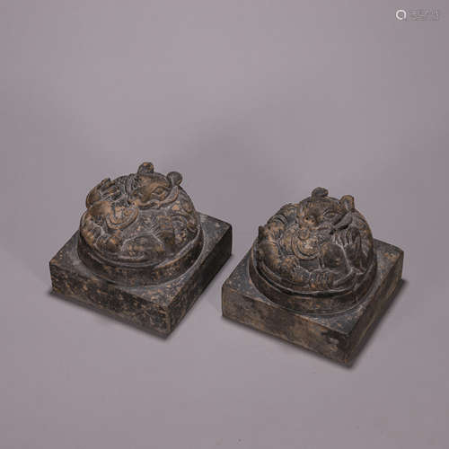 Pair of Carved Stone Bear Weights