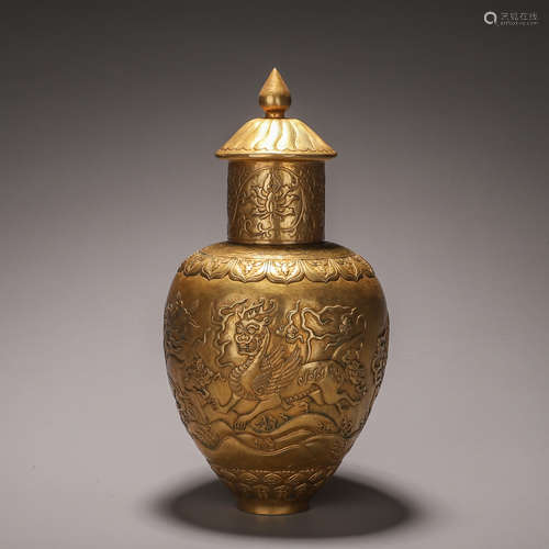 Gilt-Bronze Kylin Jar and Cover