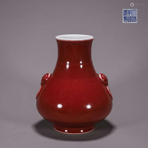 Langyao Red Glaze Elephant-Eared Zun