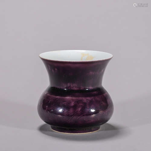 Aubergine Glaze Dragon and Phoenix Zhadou Vessel