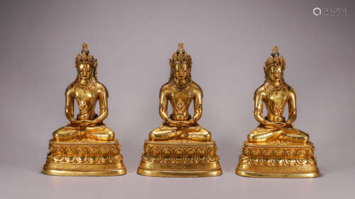 Set of Gilt-Bronze Figures of Buddha