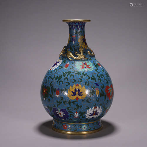 Cloisonne Enamel Flower Dragons Vase