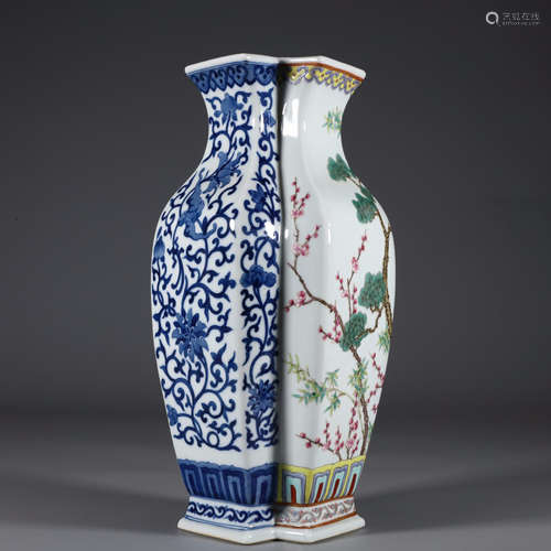 Famille Rose Blue and White Flower Conjoined Vase