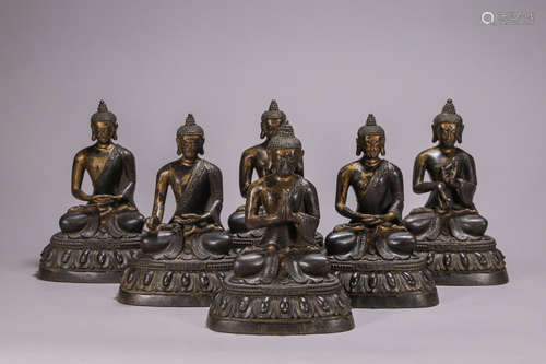 Set of Gilt-Bronze Figures of Buddha