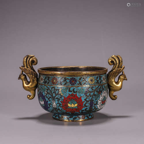 Cloisonne Enamel Phoenix Double-Eared Censer