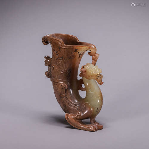 Carved Brownish Jade Jue Cup