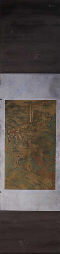 Chinese Figure Painting on Silk, Wang Zhenpeng Mark