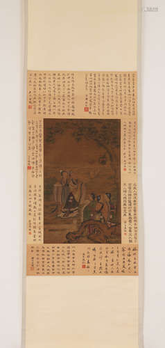 Chinese Figure Story Painting on Silk, Qiu Ying Mark